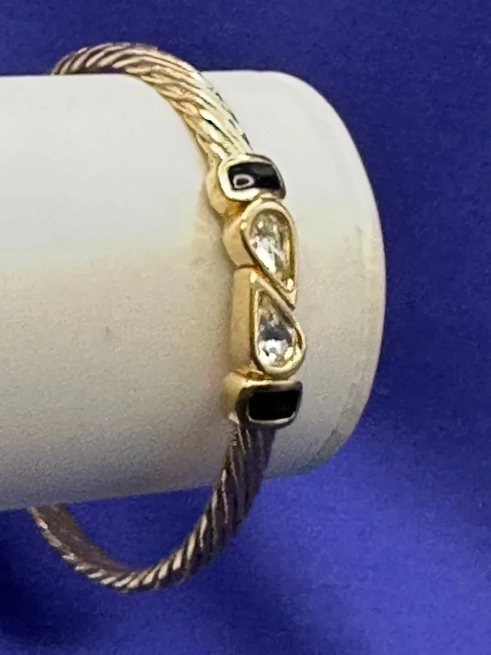 VTG S.A.L. (Swarovski) Gold-Toned Cable & Crystal Bangle Bracelet